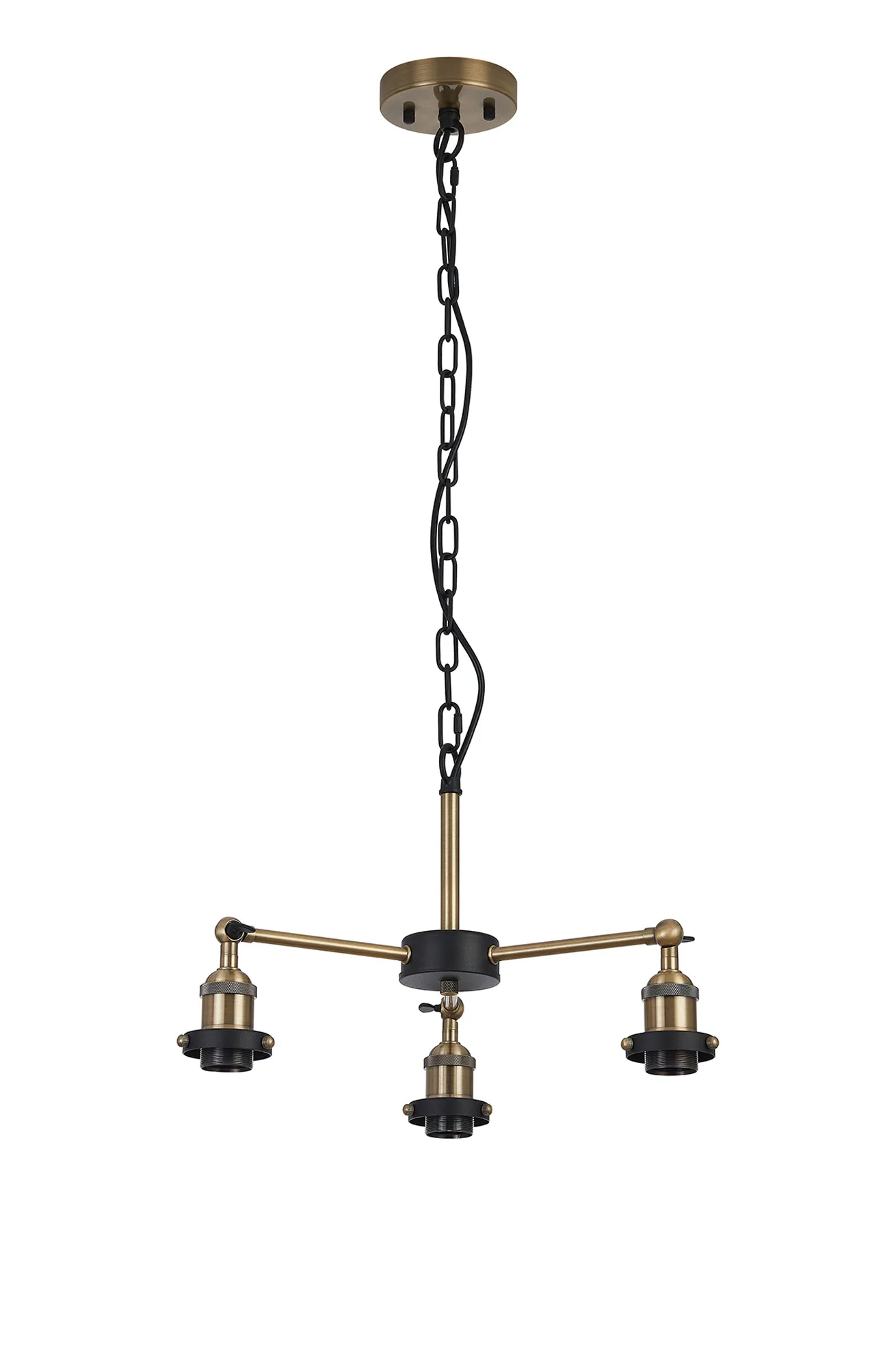 D1025AB  Dreifa Curved Round Pendant (FRAME ONLY), 3 x E27, Antique Brass/Black